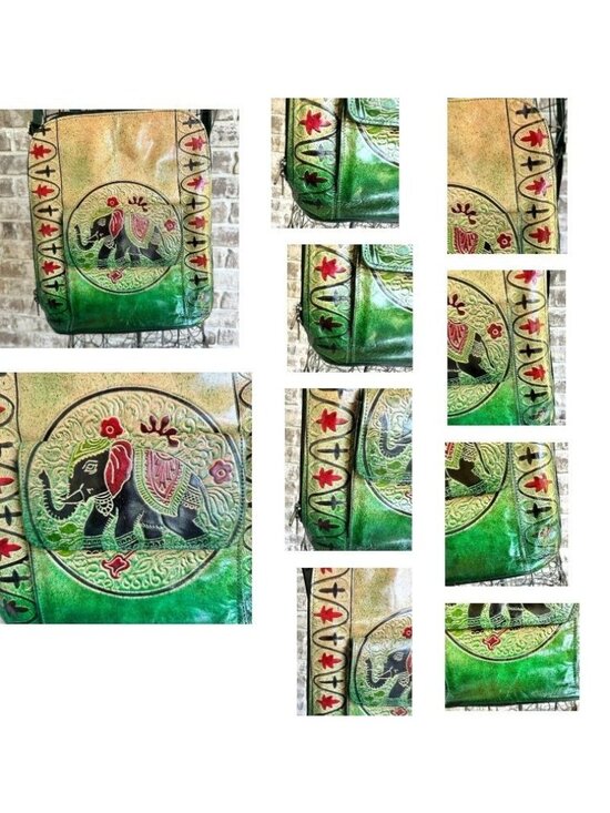 Shantiniketan Elephant Embossed Leather Backpack Handmade in India Travel READ main image 11